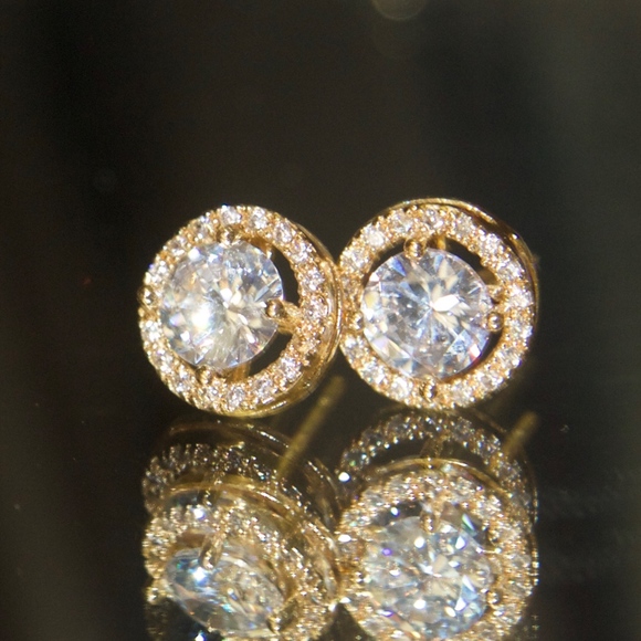 14kt Gold Dipped Swarovski Studs in Halo Setting - Picture 6 of 8